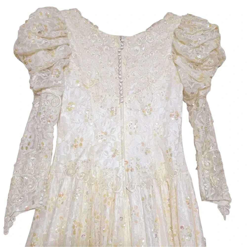 Vintage Wedding Dress Zurcion Method Prestige 10-12 Poof Shoulders Pearls Sequin